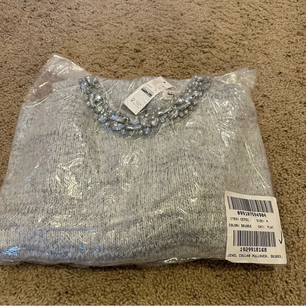 J crew Embellished pullover sweater Light Grey Silver Metal